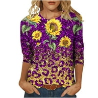 Ženska majica za rukav ženska modna leoparda Ispis labave majice rukave košulje Crewneck casual top