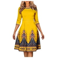 Žuta ženska modna casual obrisaka na polugama na pola rukava od suknje velike veličine tiskana kolekcija