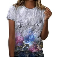 Ženske modne košulje O-izrez T-majica Flower Tips Tips kratkih rukava Comfy Casual Raglan Bluzes Regular