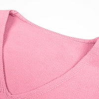 Ženski džemper s V-izrezom pulover s dugim rukavima pulo boja labavi cvijet casual pletena gornja ružičasta