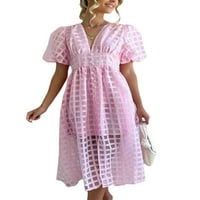 Woobling Dame Swing Haljine kratki rukav midi haljina seksi ženska ležerna za odmor Pink XL
