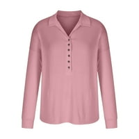 Žene Ležerne tipke dolje V izrez Bluze s dugim rukavima, puni u boji LEAL FINS CUTE SHIrts Pink XXL