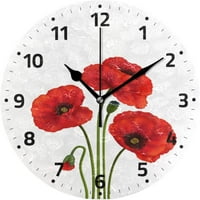 Poppy cvjetovi zidni sat baterija upravljao nekucajući tihi okrugli akrilni crveni cvjetovi Kvarcni