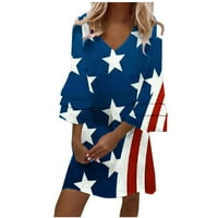 Ženska plus veličina Ležerna Comfy mini haljina Američka zastava Odštampana ljetna polovina rukava V