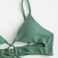 za žene s kupaćem kostimu rebrasta Crisscross Tie High Cret Bikini kupaći kostim svijetlo zeleni m