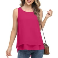 Ženski vrhovi bez rukava šifon prsluk dvostruka ležerna majica top vruća ružičasta xl