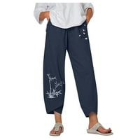 Teretne hlače Žene Visoki struk Print struk Cvijeće dame noge široke elastične pantalone