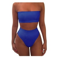 Modne žene Solid Boja Bikini odijelo Sexy Tube Top Casual Split Swimsuit Blue XL