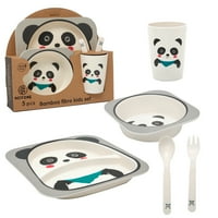 Wisewater Dečiji set za večeru, bambusove vlakne Kidske ploče i zdjelice, posuđe za bebe podijeljene ploče za djecu, dizajn crtanih filmova, Panda