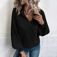 Kali_store džemper ženski dubinski džemper duboki V izrez Pleteni džemper Top Black, L