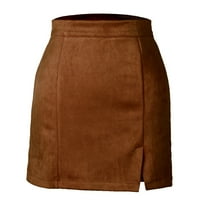 Cuoff suknja Ženski visoko struk Fau Suede Srednja Split Bodycon kratka mini suknja