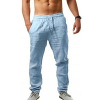 Muške ležerne pantalone Hip hop pamučne posteljine teretna hlače elastična struka pune boje crtež dugačke