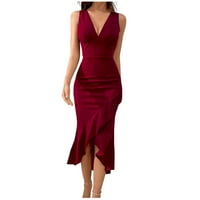 Himeway ženska modna čvrsta boja V-izrez seksi split ruffle haljina haljina su isplative elemente isplative