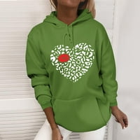 Kakina s dnevnim duksevima za žene vole srce tiskovina s kapuljačom s kapuljačom proljeće labav pulover slatki vrhovi zeleni, xxxl