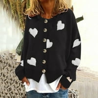 Iopqo Cardigan za žene Ženska pletiva sa jednim grudima Ljubavni džemper Ženski kardigan Black + XL