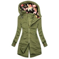 Drpgunly Womenska jakna, modna cvjetna jakna za tisak Zipper džepni duks dugim rukavima, zip up houde