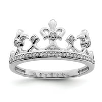 Sterling srebrni polirani prong set otvoren nalog rodijumske dijamantske krune Veličina prstena mjeri