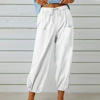 Ženski pričvrsni struk ravno hlače Ljetne modne pamučne posteljine duge pune hlače za hlače za dame