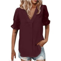 Trendy Ljetna odjeća za žene Tiktok modni casual Solid V izrez Labavi majica kratkih rukava Top bluza