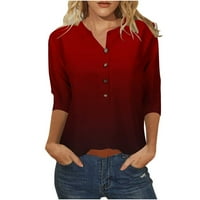 Ženska modna casual rukava majica T-majica za vrat tiskana gornja bluza Wine s