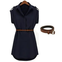 Ljetne haljine za žene kratki rukav mini boemski a-linijski ispisani s V-izrezom Dnevna haljina plava