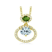 Gem Stone King 18K žuti pozlaćeni srebrni nebo plavi Topaz i zelena turmalina Privjesak ogrlica za žene