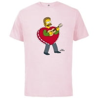 Simpsons Ned Flandri pjevaju srce - pamučna majica kratkih rukava za odrasle - prilagođeno-meka ružičasto