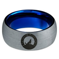 Volfram zavijajući vukodbeni prsten muškarci žene udobnost fit plava kupola brušena siva polirana