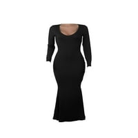 Nivieer Women Bodycon haljina V izrez Maxi haljine Čvrsta boja obični dugi rukav crni xl