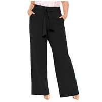 Ženska modna casual labave hlače u punoj dužini od čvrstih visokih struka Duge ravne hlače sa širokim