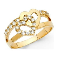 Jewels 14k Žuto zlato Kubična cirkonija CZ Modna godišnjica Srčana prsten veličine 7.5