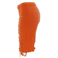 Žene Casual High Squik Stretch traper nazad patentni suknji Slomljene rupe narančaste s
