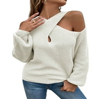 Dukseri pulover za žene Criss Cross Solid džemper casual dugačak rukav u obliku traka Pleteni džemper