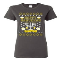 Happy Hanukkah ružni božićni džemper ženska grafička majica, šumska zelena, 3xl
