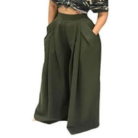Nokiwiqis ženske hlače sa širokim nogama u boji čvrste struke sa džepovima