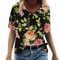Cvjetni tiskani vrhovi za žene kratki rukav plus veličine T majice V izrez casual košulje za vježbanje
