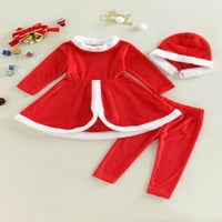 Bagilaanoe Toddler Baby Girgini božićni kostim dugih rukava plišane haljine A-line + pantalone + šešir