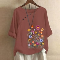 Sayhi ženski Ljetni vrhovi pola rukave labave majice od pamučne platnene majice, čvrsti otisak okrugli