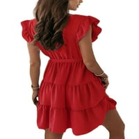GRIANOOK DAME TAME THARE DRESS SLUČA Summer Sandress kratki rukav Mini haljine za žene labave jednostavne tunike crvene m