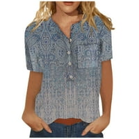 Hanas ženska ljetna majica, kratki rukav Henley gumb V-izrez labav bluza, nabori tunike
