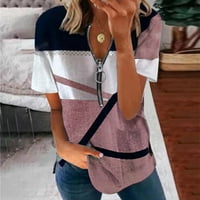 Ženska casual geometrija tiskana patentna majica s majicom s kratkim rukavima labav pulover Top jednostavna