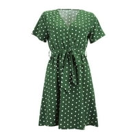 Baycosin Polka Dot Track haljine za žene Ljeto kratki rukav V izrez čipka za izrez visoke struka mini