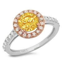 CT sjajan okrugli rez prozirni simulirani dijamant 18k bijeli ružni zlatni halo pasijans sa Accentima prsten sz 4.5