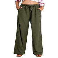 Bomotoo Ženske pantalone Visoko struk Loungewear Solid Color duge hlače Labavi dno Lounge Palazzo Army