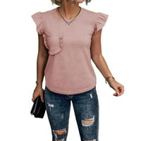 Ružičasti casual obični okrugli vratovi: džepne ženske majice
