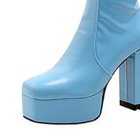 Homodles zimske čizme za žene plus veličine visoke pete kvadratni toe prevrtan široki čišćenje plave