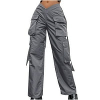 Teretne pantalone za žene poprečno pojas široke noge vrećice dugačke hlače sa više džepova Jogger Pješačke