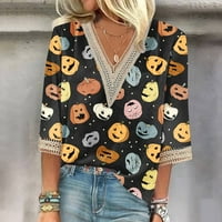 Royallove ženska bluza za bluze Casual Labave majice rukavice čipke za ruke Halloween Print V Vrhovi