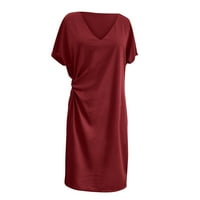 Ženska modna cool solidna boja casual formol party kratki rukav elegantna haljina - crvena