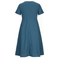 MIDI Labava haljina za žensko čišćenje od punog odmora odjeću za kratki rukav Summer Beach V izrez Sundress